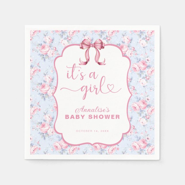Pink Bow Es ist eine Mädchen-Babydusche Serviette (Vorderseite)