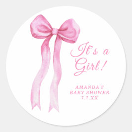 Pink Bow Es ist eine Mädchen-Dusche Runder Aufkleber