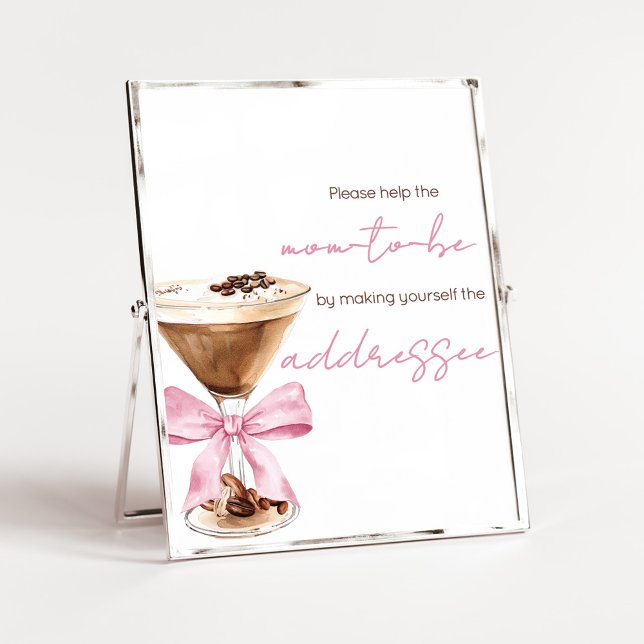 Pink Bow Espresso Dusche Umschlag Station Schild (Espresso Baby Shower Sign)