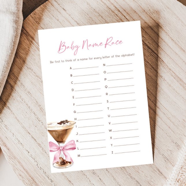 Pink Bow Espresso Martini Baby Shower Name Ratespi (Espresso Baby Shower Game)
