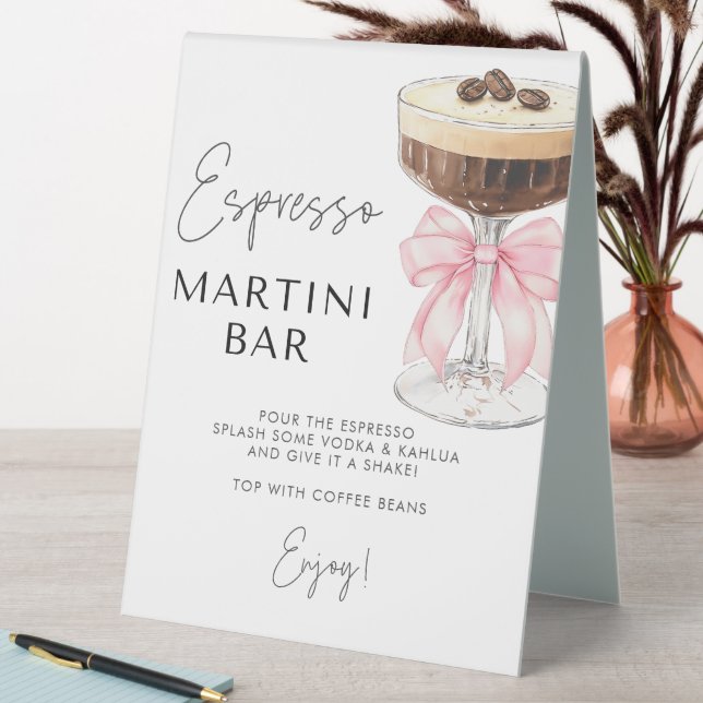 Pink Bow Espresso Martini Bar Sign Tischaufsteller (In Situ (Tisch))
