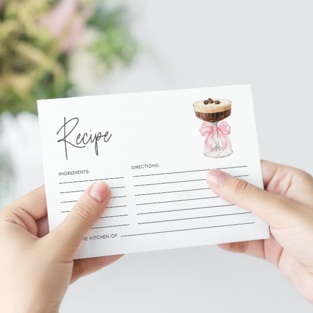 Pink Bow Espresso Martini Brautparty Rezept Begleitkarte (Pink Bow Espresso Martini Bridal Shower Recipe Enclosure Card)