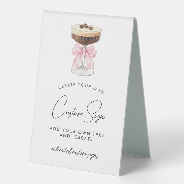 Pink Bow Espresso Martini Custom Tischaufsteller (Vorderseite)