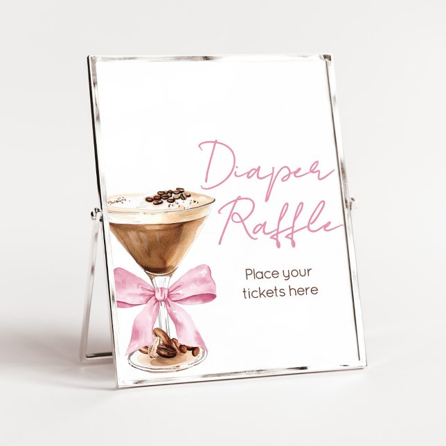 Pink Bow Espresso-Shower-Windel-Raffel-Schild Poster (Espresso Baby Shower Sign)