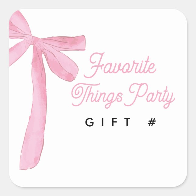 Pink Bow Favorite Things Party Gift Number Quadratischer Aufkleber (Vorderseite)