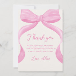 Pink Bow First Birthday Thank You Card Dankeskarte