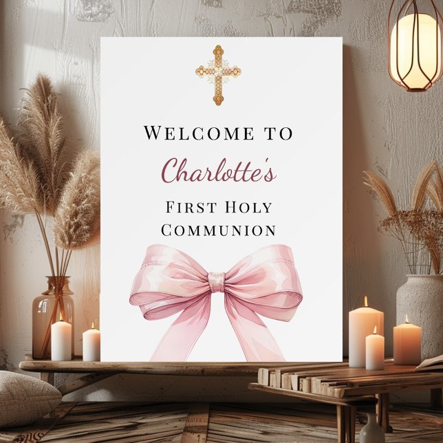 Pink bow First Holy Communion welcome Poster (Von Creator hochgeladen)