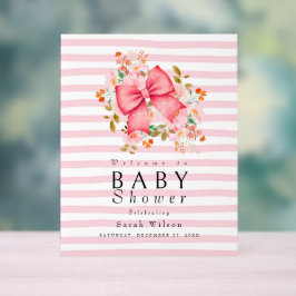 Pink Bow Floral Aquarell Babydusche Acrylschild