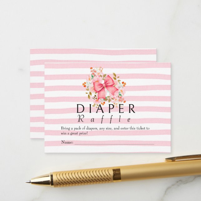 Pink Bow Floral Aquarell Babydusche Begleitkarte (Vorderseite/Rückseite Beispiel)