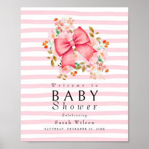 Pink Bow Floral Aquarell Babydusche Poster