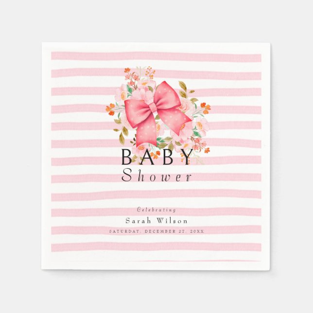 Pink Bow Floral Aquarell Babydusche Serviette (Vorderseite)