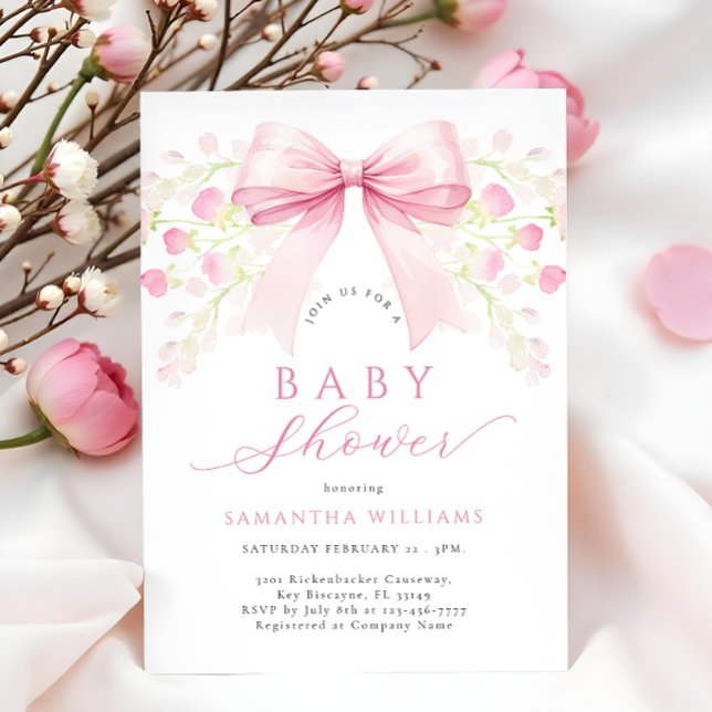 Pink Bow Floral Baby Dusche Einladung (Von Creator hochgeladen)