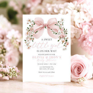 Pink Bow Floral Baby Dusche Einladung Sweet Girl