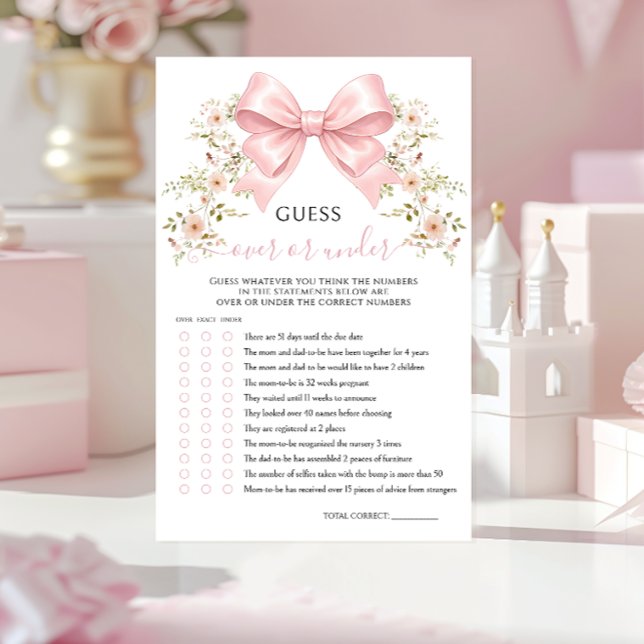 Pink Bow Floral Baby Shower Over or Under Game (Von Creator hochgeladen)