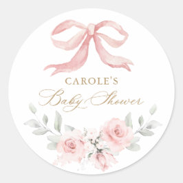 Pink Bow Floral Blush Baby Girl Babydusche Runder Aufkleber
