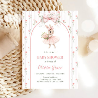 Pink Bow & Floral Bunny Baby Shower  Einladung