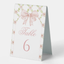 Pink Bow Floral Chic Baby Dusche Tischnummer