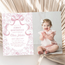 Pink Bow Floral Chinoiserie Toile Geburtstag Foto Einladung