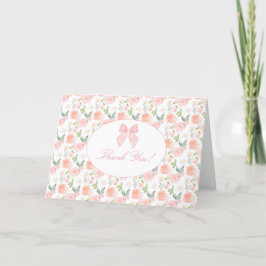Pink Bow Floral Coquette Gingham Girl Babydusche Dankeskarte