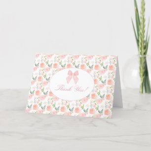 Pink Bow Floral Coquette Gingham Girl Babydusche Dankeskarte