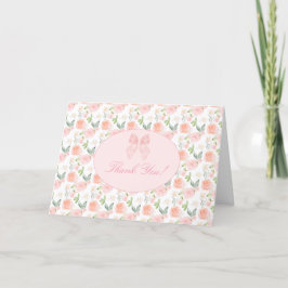 Pink Bow Floral Coquette Gingham Girl Babydusche Dankeskarte
