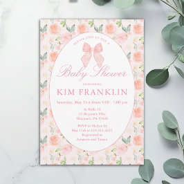 Pink Bow Floral Coquette Gingham Girl Babydusche Einladung