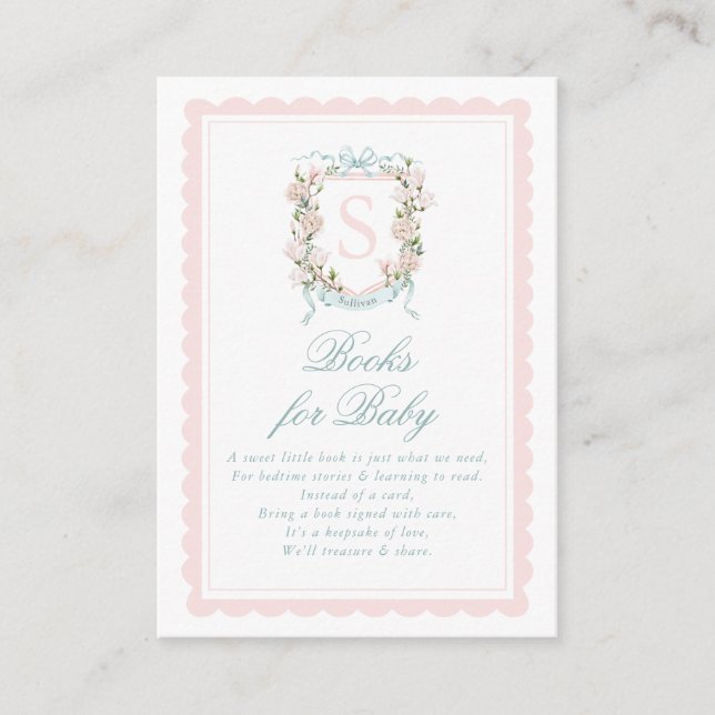 Pink Bow Floral Crest Books for Baby Begleitkarte (Vorderseite)