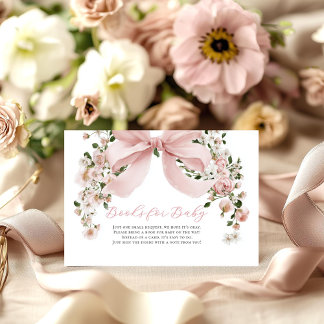 Pink Bow Floral Girl Baby Shower Books for Baby Begleitkarte