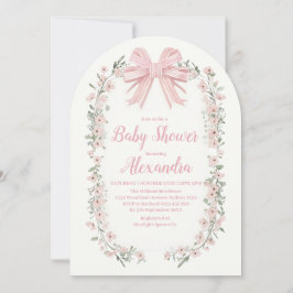 Pink Bow Floral Girl Babydusche Einladung