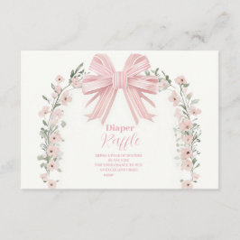Pink Bow Floral Girl Babydusche Raffle Diapper Begleitkarte