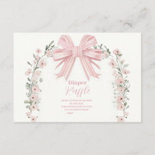 Pink Bow Floral Girl Babydusche Raffle Diapper Begleitkarte