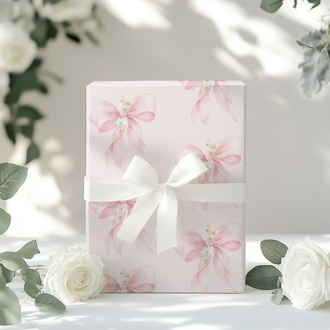 Pink Bow Floral Kirsche Blüte Babydusche Geschenkpapier (Von Creator hochgeladen)