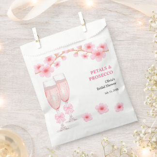 Pink Bow Floral Petals and Prosecco Bridal Shower  Geschenktütchen