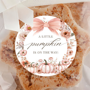 Pink Bow Floral Pumpkin Babyaufkleber Runder Aufkleber