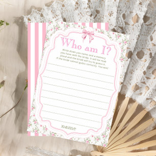 Pink Bow Floral Qui Suis-Je Carte De Jeu De Douche