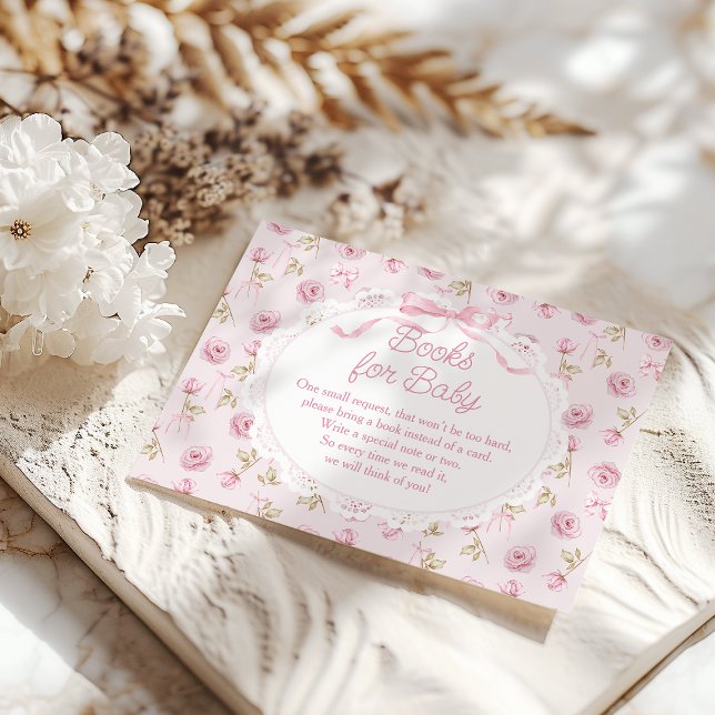 Pink Bow Floral Rose Vintag Babyduschbücher Begleitkarte (Von Creator hochgeladen)