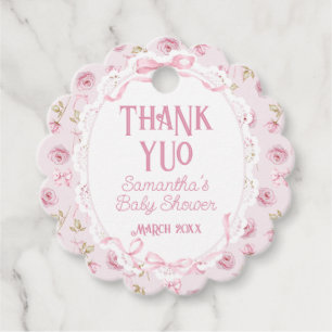 Pink Bow Floral Rose Vintag Babydusche Dank Geschenkanhänger