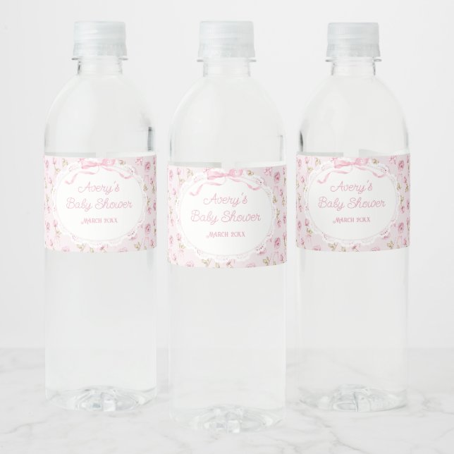 Pink Bow Floral Rose Vintag Babydusche Windeln (Flaschen)