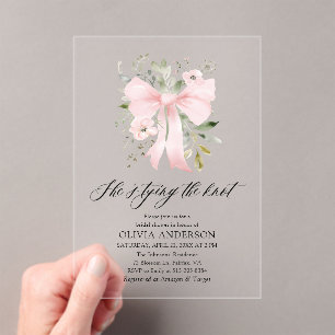 Pink Bow Floral Sie bindet das Brautparty des Knot Acryleinladungen