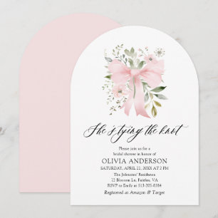 Pink Bow Floral Sie bindet das Brautparty des Knot Einladung