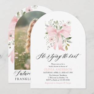 Pink Bow Floral Sie bindet das Brautparty des Knot Einladung