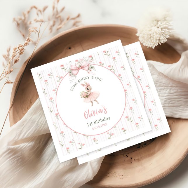 Pink Bow & Floral Some Bunny is One 1st Birthday Serviette (Von Creator hochgeladen)