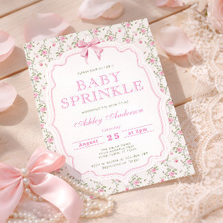 Pink Bow Floral Sprinkle Baby Shower Einladung