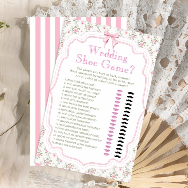 Pink Bow Floral Wedding Shoe Game Card (Von Creator hochgeladen)