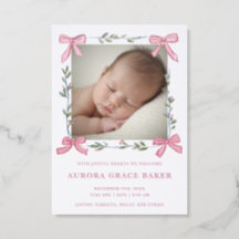 Pink Bow Frame Christmas Baby Announcement