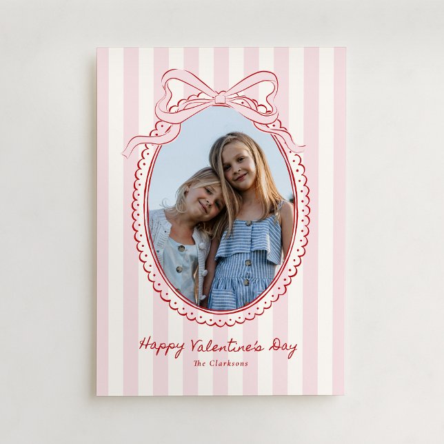 Pink Bow Frame Valentine’s Day Photo Card Einladung (Von Creator hochgeladen)