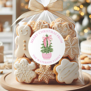 Pink Bow Ginger Jar Weihnachtsbaumgeschenk Runder Aufkleber