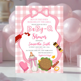 Pink Bow Gingham  Babyq baby shower invitation Einladung