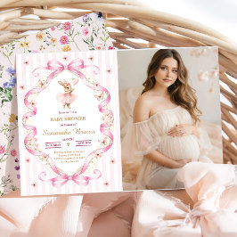  Pink Bow Gingham Bunny Baby Shower  Einladung
