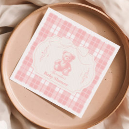 Pink Bow Gingham French Teddy Bear Baby Dusche Serviette